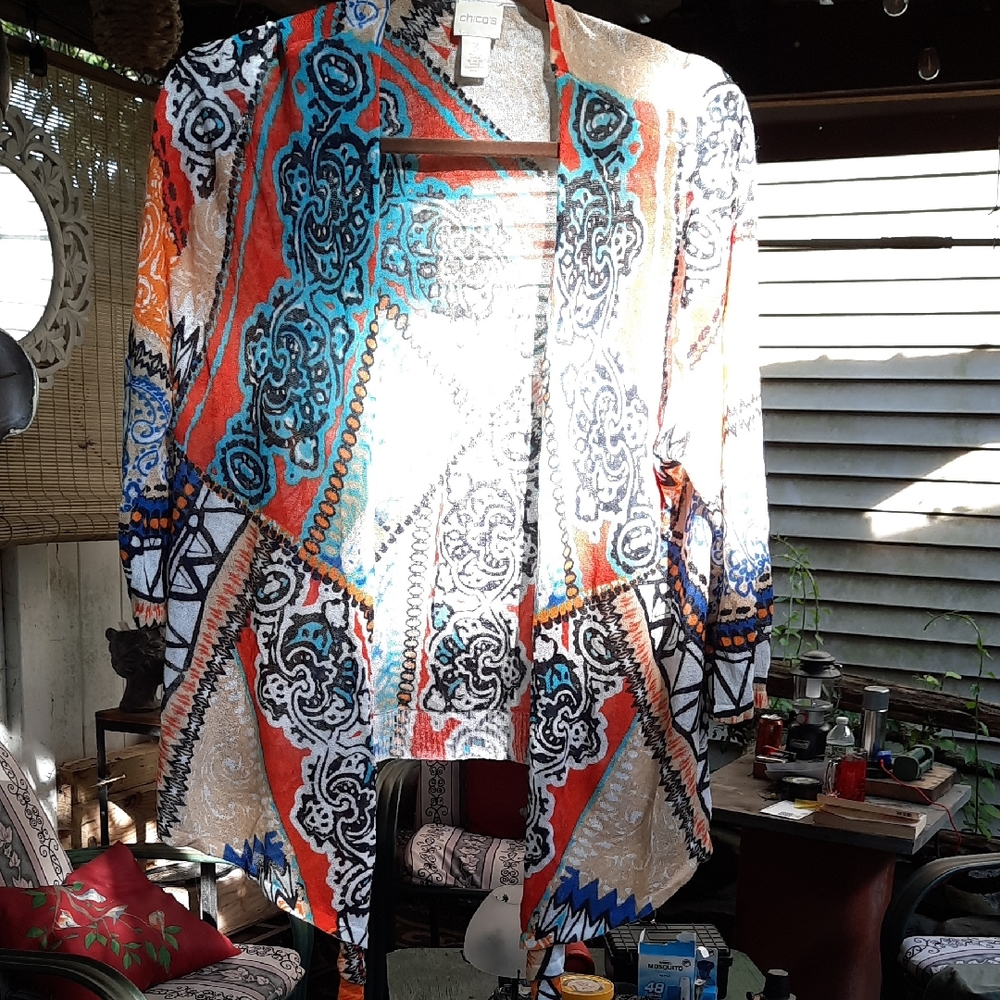 Chico's Vibrant Multicolor Open Front Cardigan